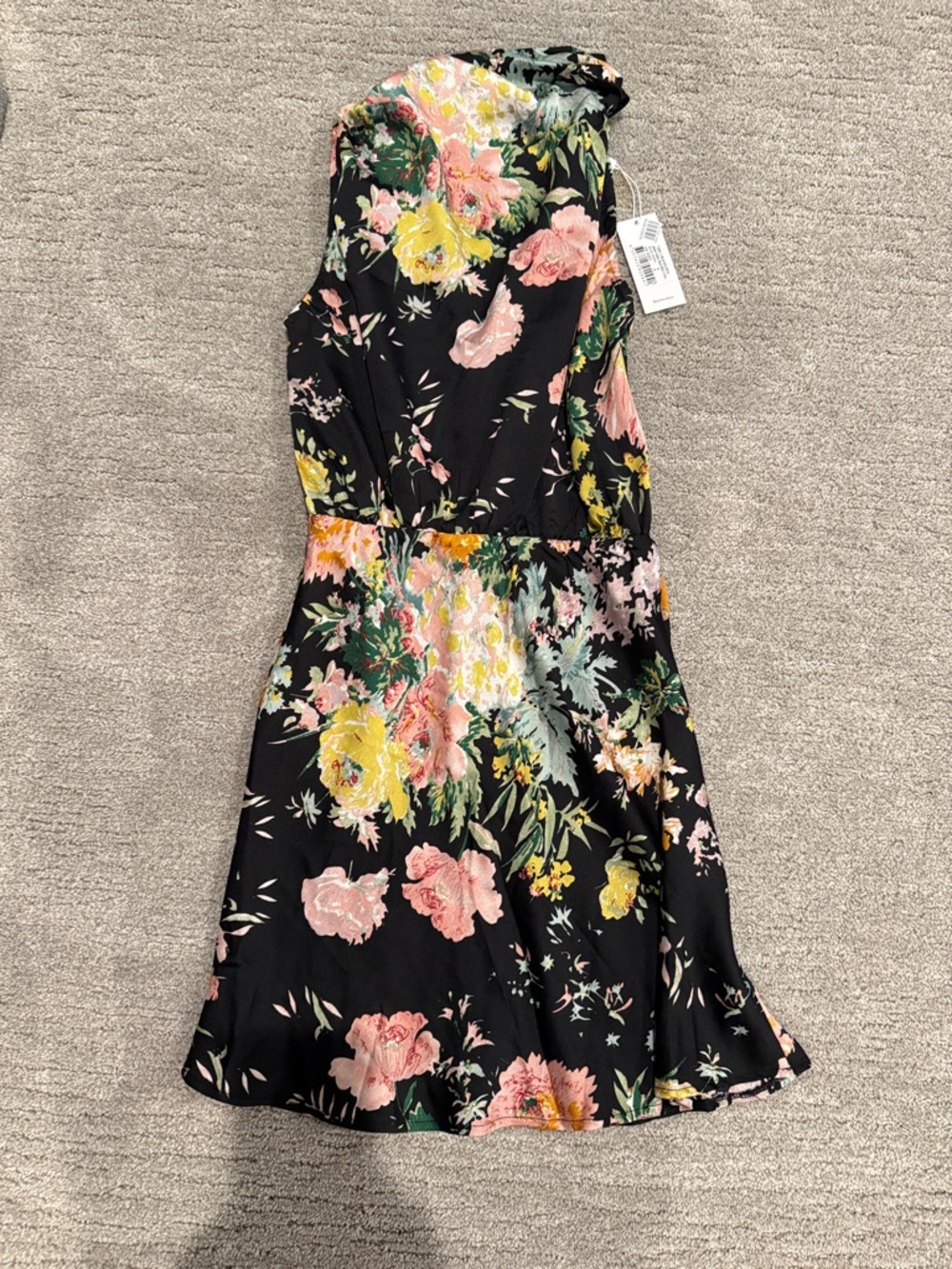 Petal & Pup Anabelle Halter Neck Mini Dress NWT black floral size S small Satin